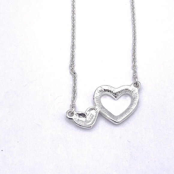 NRT Silver Tone Heart Pendant Rhinestone Chain Necklace Adjustable 17in to 20in - Picture 4 of 5